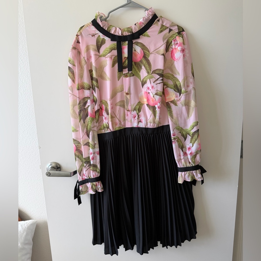 Ted Baker Pink Floral and Black Pleated Kids Dress